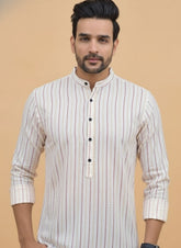 Men's Short Kurta White Color with line
