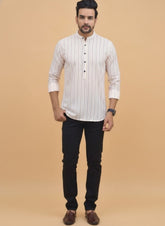 Men's Short Kurta White Color with line
