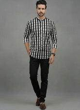 Men's Short Kurta Black & White Color