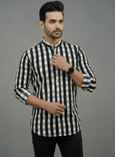 Men's Short Kurta Black & White Color