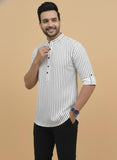 Men Striped Flared Sleeves Pathani Kurta