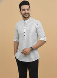 Men Striped Flared Sleeves Pathani Kurta