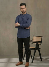 Men Keyhole Neck Handloom Kurta