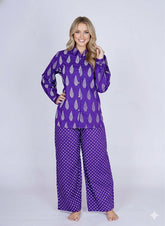 Women Printed Cord Set Navy Blue-2030