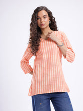 Women Striped Cotton Top Peach Color