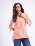 Women Striped Cotton Top Peach Color