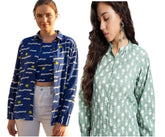 Combo of 2 Blue and GREEN Cotton Stripe Women Top