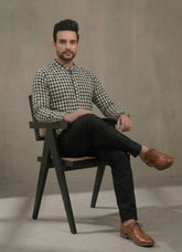 Men Checked Thread Work Pathani Kurta
