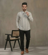 Men Checked Thread Work Handloom Pathani Kurta