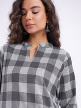 Checked Mandarin Collar Cotton Top