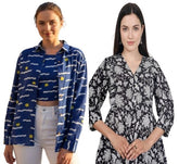 Combo of 2 Blue and Black Cotton Stripe Women Top