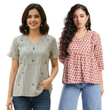 Combo of 2 BEIGE And REDCREAM Cotton Flax Women Top (15050-TP066)
