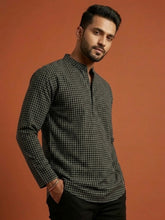 Men's Short Black Cotton Kurta