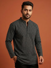 Men's Short Black Cotton Kurta