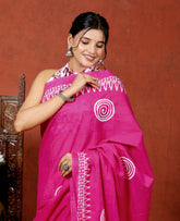 Bagru Block Print Cotton mulmul Sarees With Running Blouse Pink Saree HS-5001