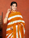 Bagru Block Print Cotton mulmul Sarees With Running Blouse Orange HS-5006