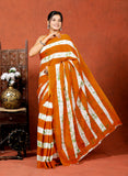 Bagru Block Print Cotton mulmul Sarees With Running Blouse Orange HS-5006