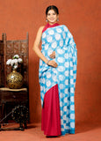 Bagru Block Print Cotton mulmul Sarees With Running Blouse Sky Blue HS-5008