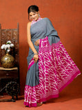 Bagru Block Print Cotton mulmul Sarees With Running Blouse Grey And Pink HS-5009