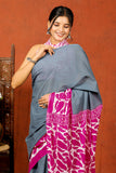 Bagru Block Print Cotton mulmul Sarees With Running Blouse Grey And Pink HS-5009