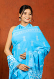 Bagru Block Print Cotton mulmul Sarees With Running Blouse Sky Blue HS-5010