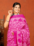 Bagru Block Print Cotton mulmul Sarees With Running Blouse Pink Floral HS-5011