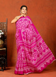Bagru Block Print Cotton mulmul Sarees With Running Blouse Pink Floral HS-5011