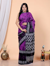 Bagru Block Print Cotton mulmul Sarees With Running Blouse Purple HS-5013