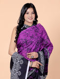 Bagru Block Print Cotton mulmul Sarees With Running Blouse Purple HS-5013