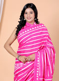 Bagru Block Print Cotton mulmul Sarees With Running Blouse Pink HS-5014