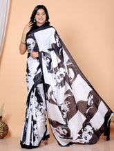 Bagru Block Print Cotton mulmul Sarees With Running Blouse Black HS-5015