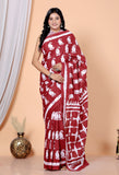 Bagru Block Print Cotton mulmul Sarees With Running Blouse Red HS-5020