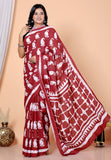 Bagru Block Print Cotton mulmul Sarees With Running Blouse Red HS-5020