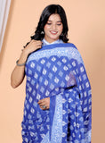 Bagru Block Print Cotton mulmul Sarees With Running Blouse Blue HS-5021