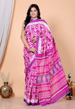 Bagru Block Print Cotton mulmul Sarees With Running Pink HS-5023