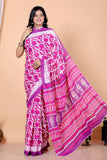 Bagru Block Print Cotton mulmul Sarees With Running Pink HS-5023