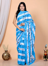 Bagru Block Print Cotton mulmul Sarees With Running Sky Blue HS-5024