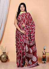 Bagru Block Print Cotton mulmul Sarees With Running Red Printed Saree HS-5026