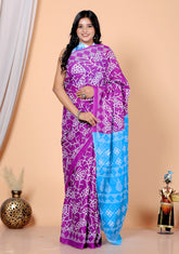 Bagru Block Print Cotton mulmul Sarees With Running Purple HS-5032