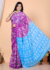 Bagru Block Print Cotton mulmul Sarees With Running Purple HS-5032