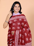 Bagru Block Print Cotton mulmul Sarees With Running Red HS-5038