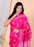 Bagru Block Print Cotton mulmul Sarees With Running Pink HS-5039