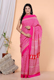 Bagru Block Print Cotton mulmul Sarees With Running Pink HS-5041