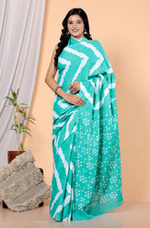 Bagru Block Print Cotton mulmul Sarees With Running Pink HS-5043