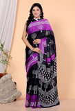 Bagru Block Print Cotton mulmul Sarees With Running Black Purple HS-5046
