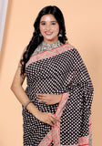 Bagru Block Print Cotton mulmul Sarees With Running Black HS-5051