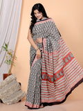 Bagru Block Print Cotton mulmul Sarees With Running Black HS-5055