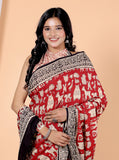 Bagru Block Print Cotton mulmul Sarees With Running Red HS-5061