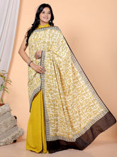 Bagru Block Print Cotton mulmul Sarees With Running Cream HS-5062