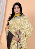 Bagru Block Print Cotton mulmul Sarees With Running Cream HS-5062
